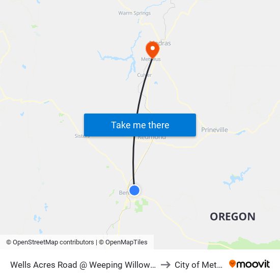 Wells Acres Road @ Weeping Willow Drive (N) to City of Metolius map