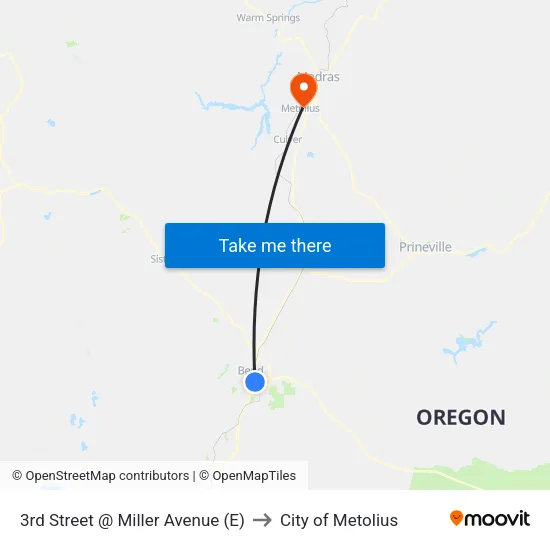 3rd Street @ Miller Avenue (E) to City of Metolius map