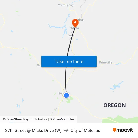 27th Street @ Micks Drive (W) to City of Metolius map