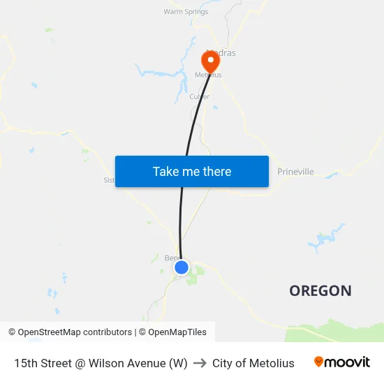 15th Street @ Wilson Avenue (W) to City of Metolius map