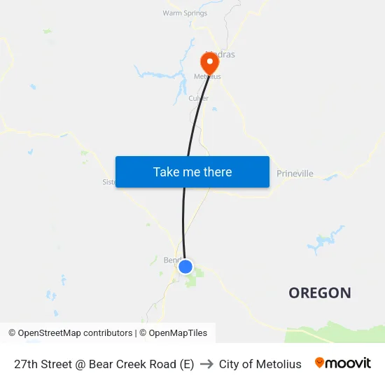 27th Street @ Bear Creek Road (E) to City of Metolius map