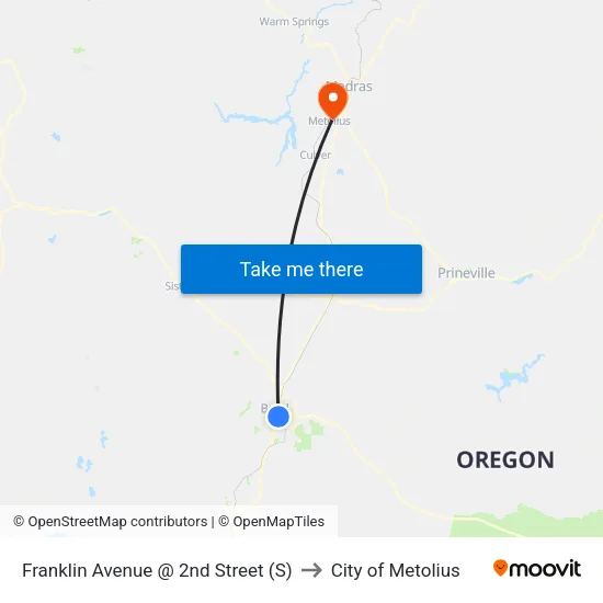 Franklin Avenue @ 2nd Street (S) to City of Metolius map