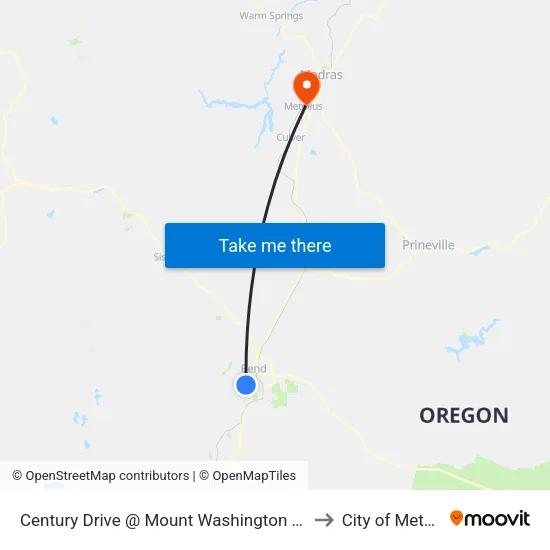 Century Drive @ Mount Washington Drive (N) to City of Metolius map