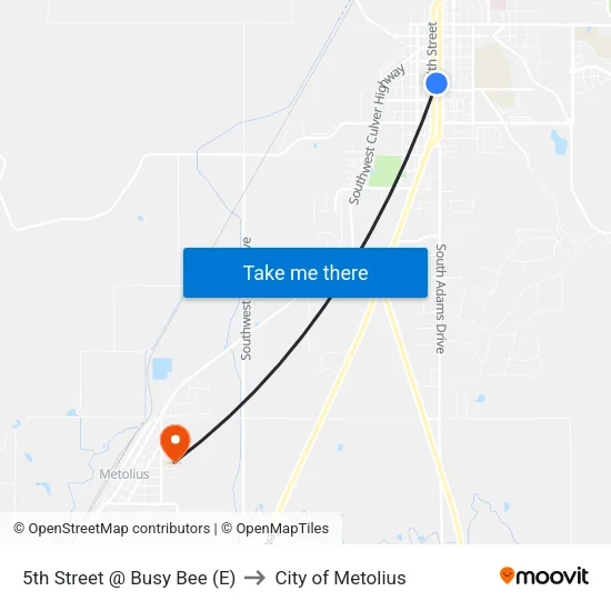 5th Street @ Busy Bee (E) to City of Metolius map
