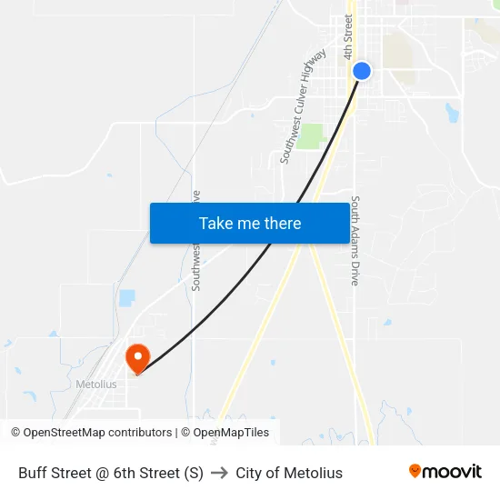 Buff Street @ 6th Street (S) to City of Metolius map