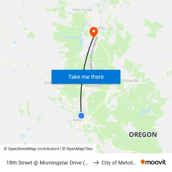 18th Street @ Morningstar Drive (W) to City of Metolius map