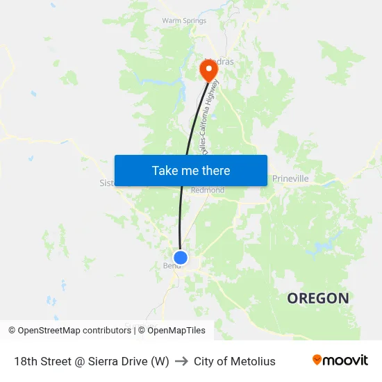 18th Street @ Sierra Drive (W) to City of Metolius map