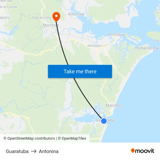 Guaratuba to Antonina map