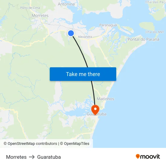 Morretes to Guaratuba map