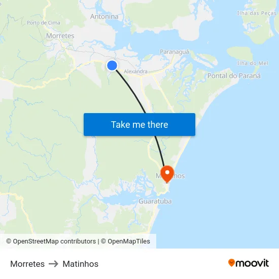 Morretes to Matinhos map