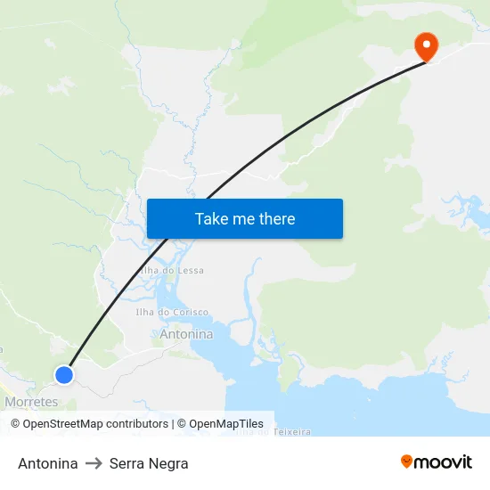 Antonina to Serra Negra map