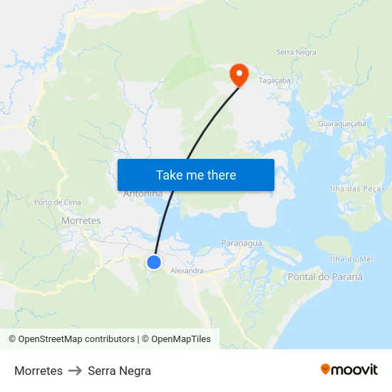 Morretes to Serra Negra map