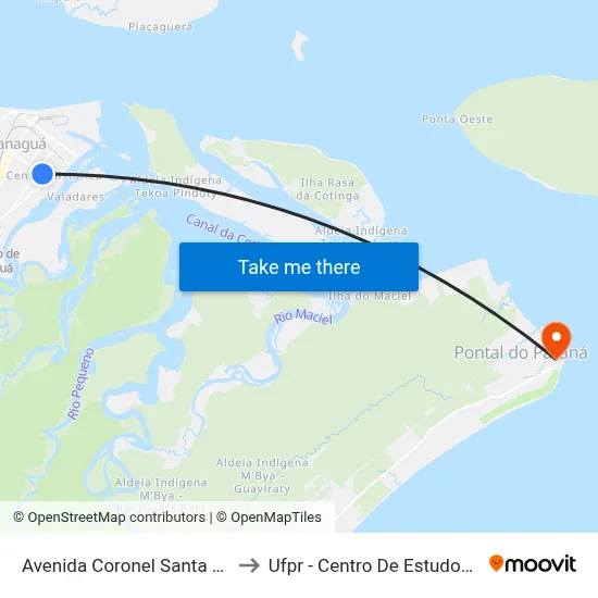 Avenida Coronel Santa Rita, 236 to Ufpr - Centro De Estudos Do Mar map