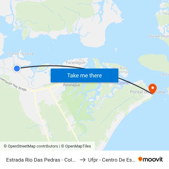 Estrada Rio Das Pedras - Colônia Rio Das Pedras to Ufpr - Centro De Estudos Do Mar map