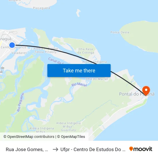 Rua Jose Gomes, 180 to Ufpr - Centro De Estudos Do Mar map