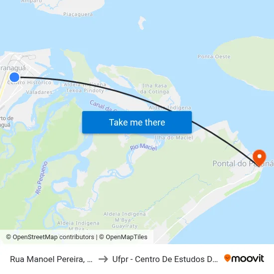 Rua Manoel Pereira, 1386 to Ufpr - Centro De Estudos Do Mar map