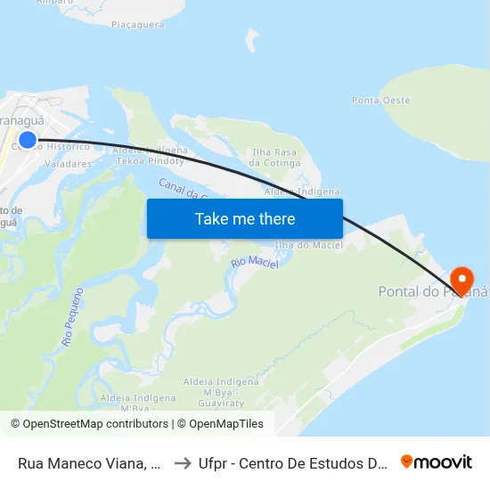 Rua Maneco Viana, 1602 to Ufpr - Centro De Estudos Do Mar map
