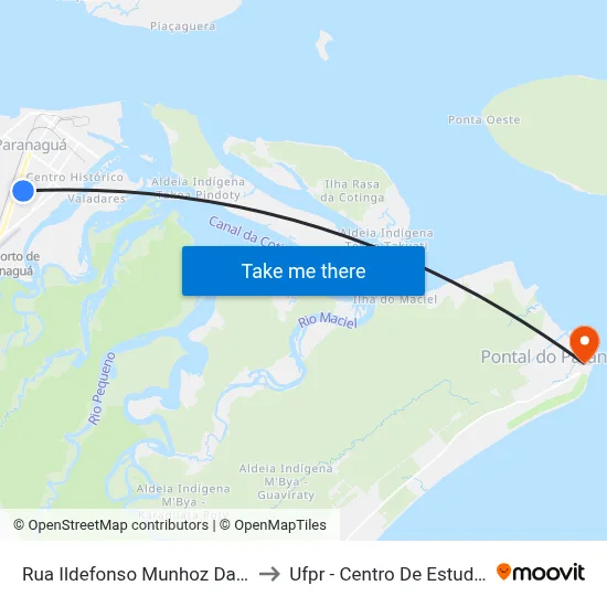 Rua Ildefonso Munhoz Da Rocha, 255 to Ufpr - Centro De Estudos Do Mar map