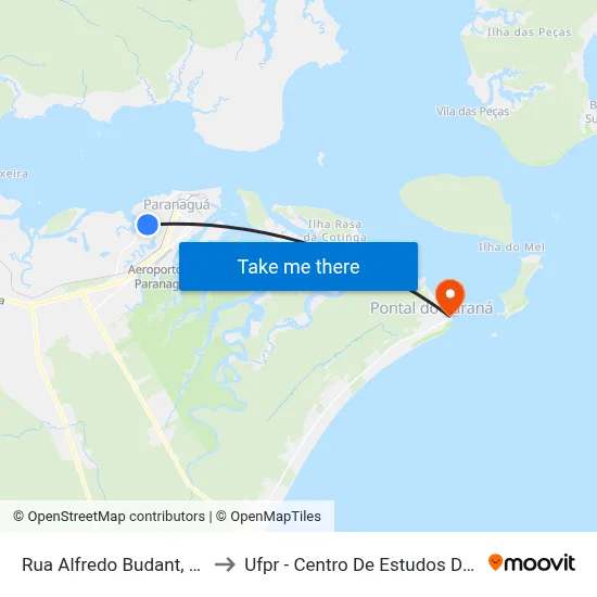 Rua Alfredo Budant, 1078 to Ufpr - Centro De Estudos Do Mar map