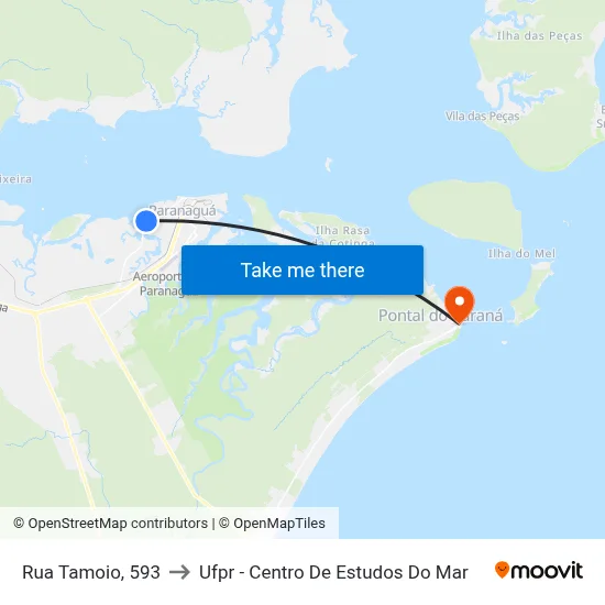 Rua Tamoio, 593 to Ufpr - Centro De Estudos Do Mar map