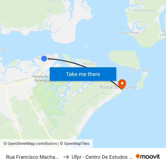 Rua Francisco Machado, 435 to Ufpr - Centro De Estudos Do Mar map