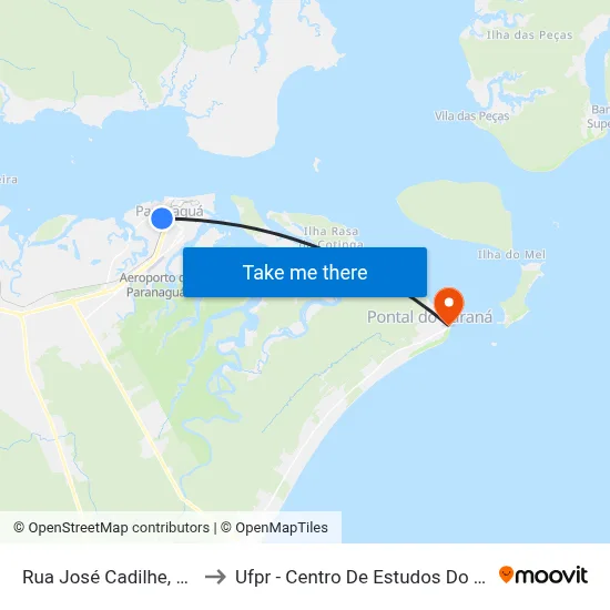 Rua José Cadilhe, 258 to Ufpr - Centro De Estudos Do Mar map