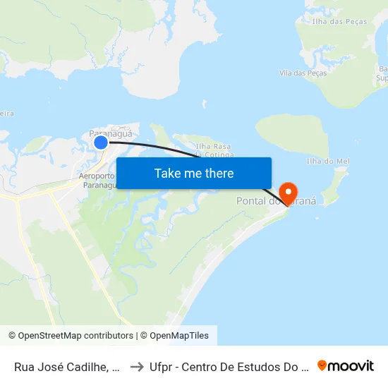 Rua José Cadilhe, 345 to Ufpr - Centro De Estudos Do Mar map