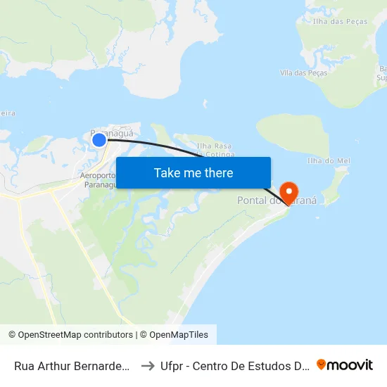 Rua Arthur Bernardes, 950 to Ufpr - Centro De Estudos Do Mar map