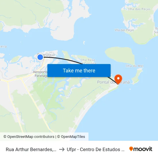 Rua Arthur Bernardes, 2196 to Ufpr - Centro De Estudos Do Mar map