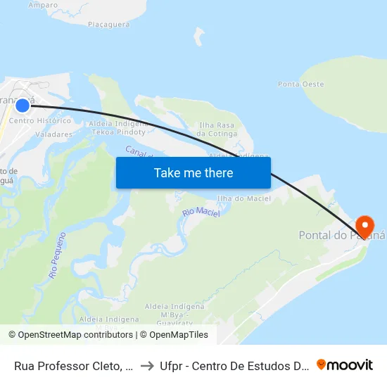 Rua Professor Cleto, 2169 to Ufpr - Centro De Estudos Do Mar map