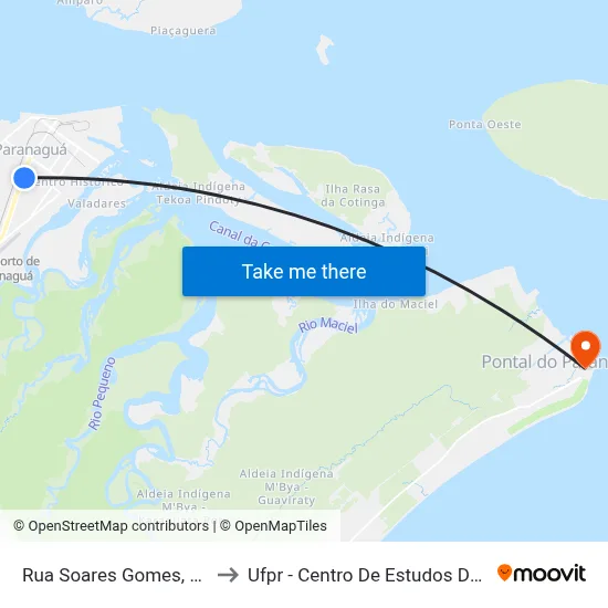 Rua Soares Gomes, 1496 to Ufpr - Centro De Estudos Do Mar map
