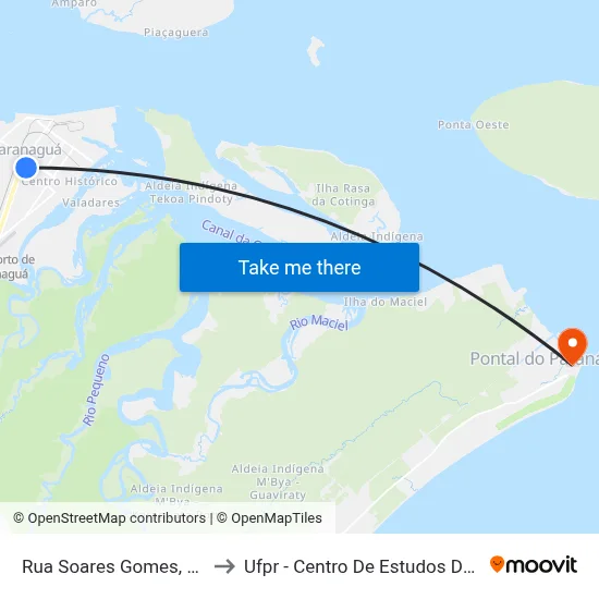 Rua Soares Gomes, 1338 to Ufpr - Centro De Estudos Do Mar map