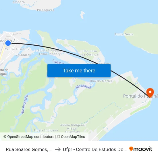 Rua Soares Gomes, 934 to Ufpr - Centro De Estudos Do Mar map