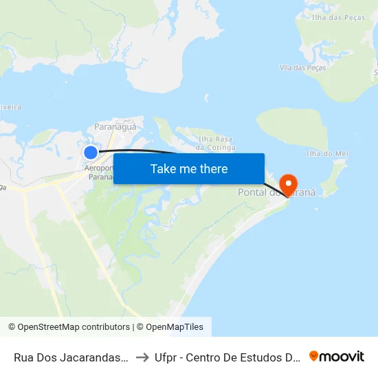 Rua Dos Jacarandas, 297 to Ufpr - Centro De Estudos Do Mar map
