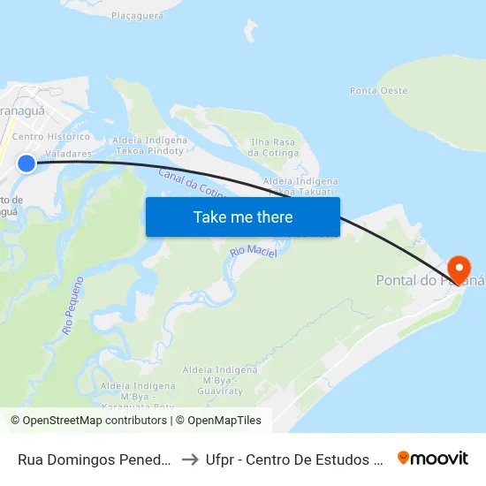 Rua Domingos Peneda, 300 to Ufpr - Centro De Estudos Do Mar map