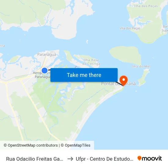 Rua Odacilio Freitas Gabriel, 387 to Ufpr - Centro De Estudos Do Mar map