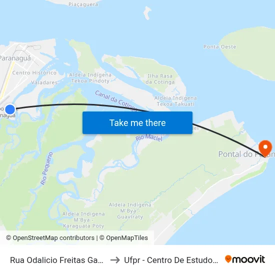 Rua Odalicio Freitas Gabriel, 127 to Ufpr - Centro De Estudos Do Mar map