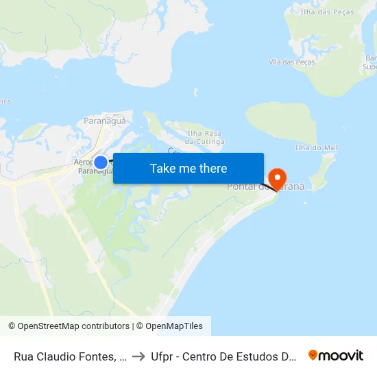 Rua Claudio Fontes, 360 to Ufpr - Centro De Estudos Do Mar map
