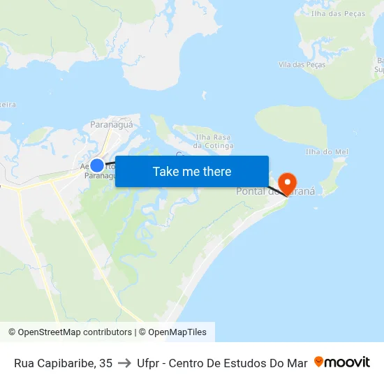 Rua Capibaribe, 35 to Ufpr - Centro De Estudos Do Mar map