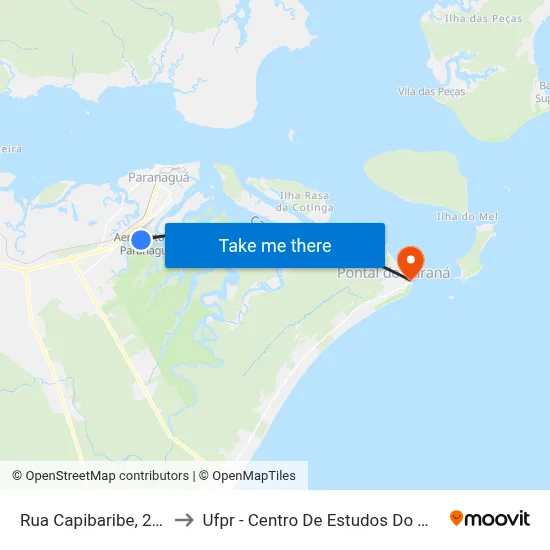 Rua Capibaribe, 273 to Ufpr - Centro De Estudos Do Mar map