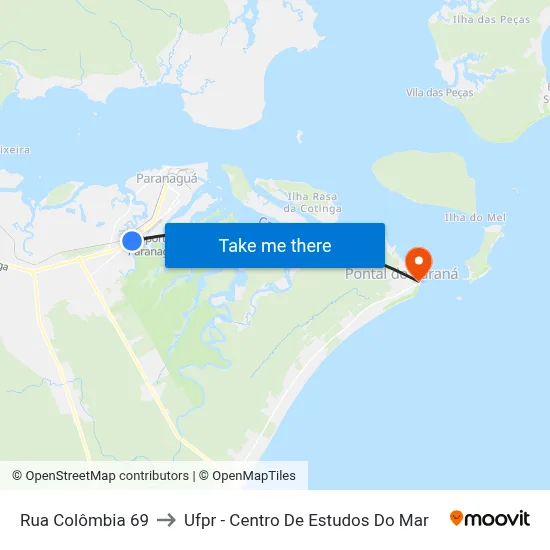 Rua Colômbia 69 to Ufpr - Centro De Estudos Do Mar map