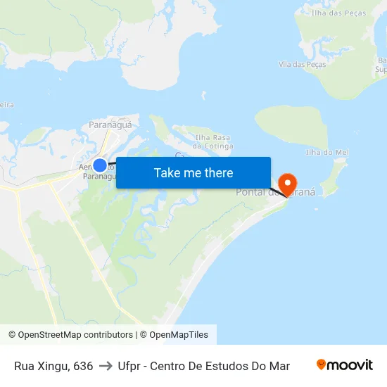Rua Xingu, 636 to Ufpr - Centro De Estudos Do Mar map