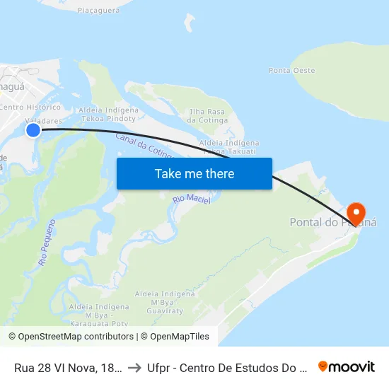 Rua 28 Vl Nova, 1836 to Ufpr - Centro De Estudos Do Mar map