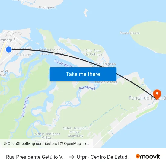 Rua Presidente Getúlio Vargas 760 to Ufpr - Centro De Estudos Do Mar map