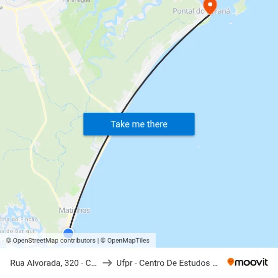 Rua Alvorada, 320 - Caiobá to Ufpr - Centro De Estudos Do Mar map