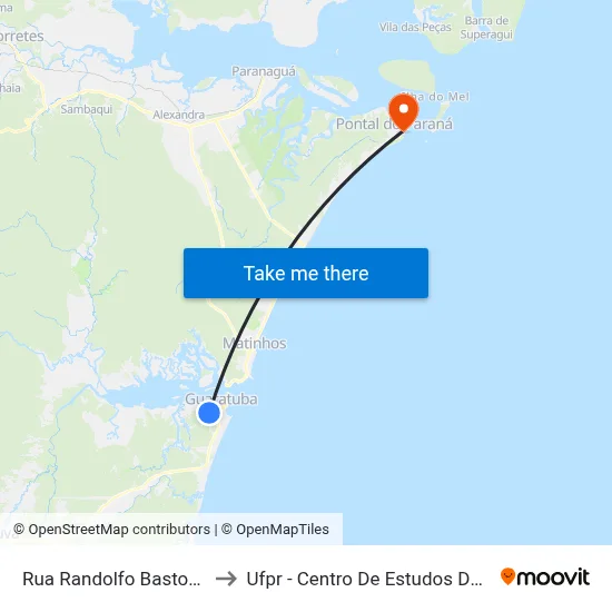 Rua Randolfo Bastos, 67 to Ufpr - Centro De Estudos Do Mar map