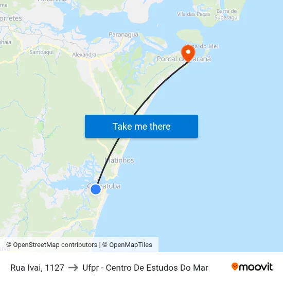 Rua Ivai, 1127 to Ufpr - Centro De Estudos Do Mar map