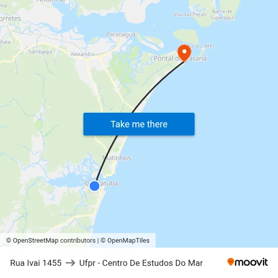 Rua Ivai 1455 to Ufpr - Centro De Estudos Do Mar map