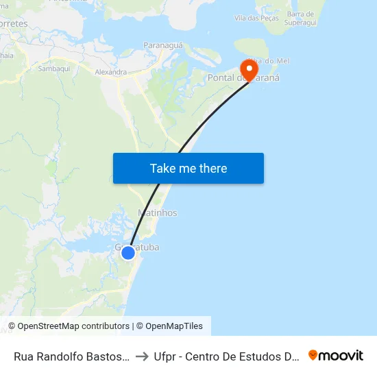 Rua Randolfo Bastos 875 to Ufpr - Centro De Estudos Do Mar map