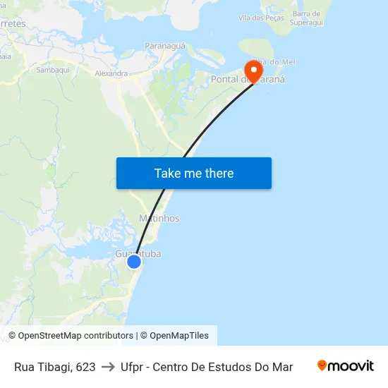 Rua Tibagi, 623 to Ufpr - Centro De Estudos Do Mar map